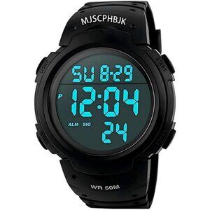 Mens Digital Sports Watch, Waterproof LED Screen Large Face Military Watches